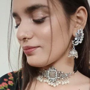 Silver Jewelry Set With Pearls Tribal Silver Tone Jewelry Set